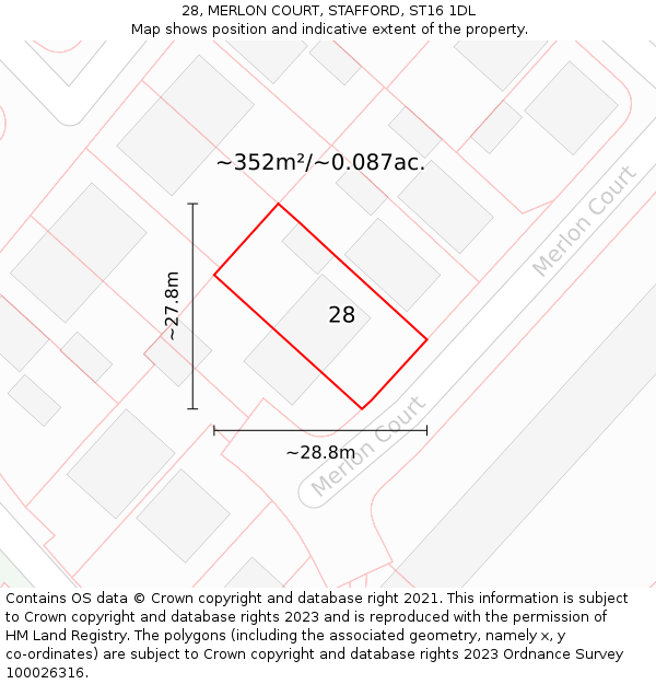 28, MERLON COURT, STAFFORD, ST16 1DL: Plot and title map