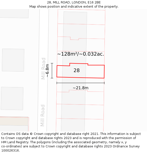 28, MILL ROAD, LONDON, E16 2BE: Plot and title map