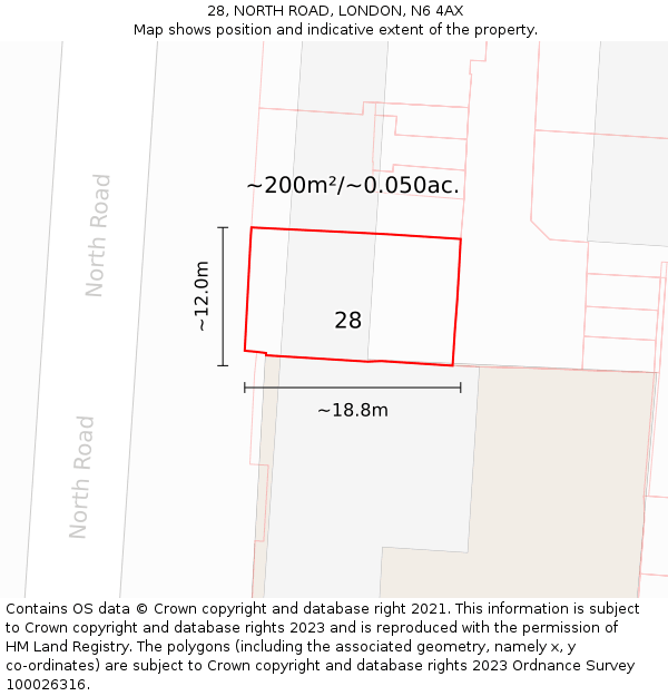 28, NORTH ROAD, LONDON, N6 4AX: Plot and title map