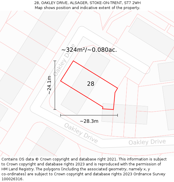 28, OAKLEY DRIVE, ALSAGER, STOKE-ON-TRENT, ST7 2WH: Plot and title map