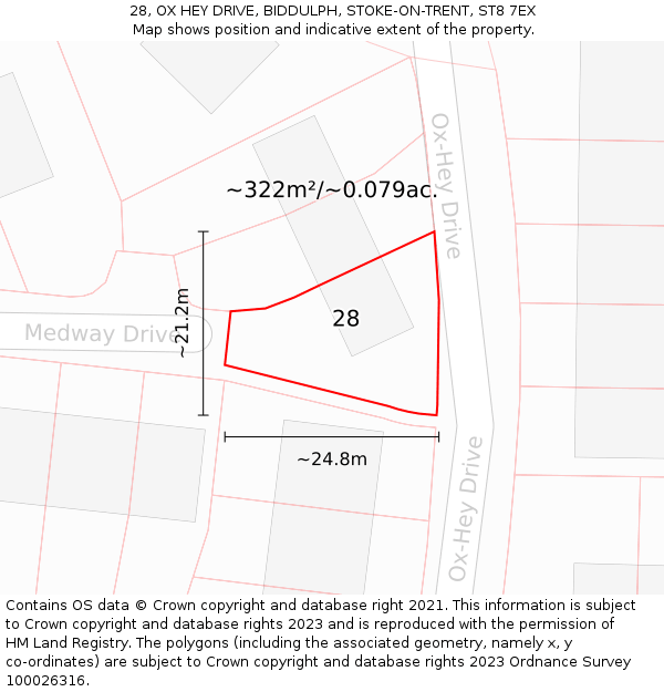 28, OX HEY DRIVE, BIDDULPH, STOKE-ON-TRENT, ST8 7EX: Plot and title map