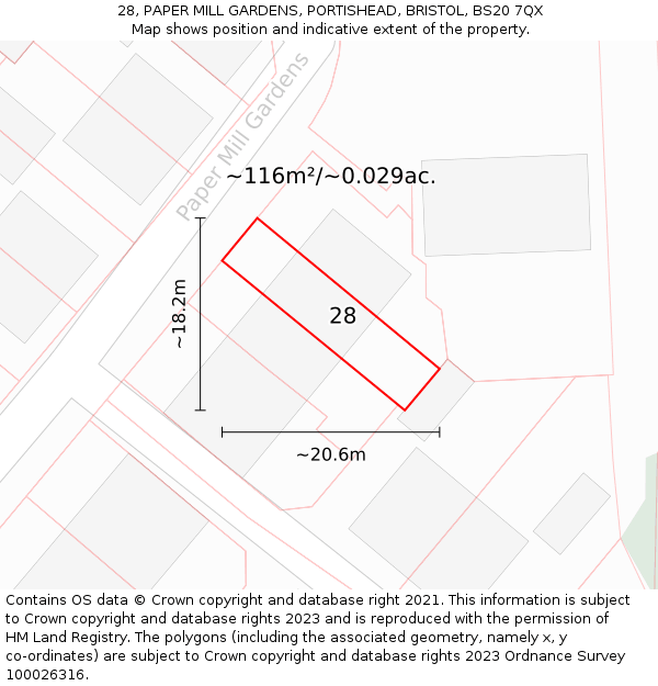 28, PAPER MILL GARDENS, PORTISHEAD, BRISTOL, BS20 7QX: Plot and title map