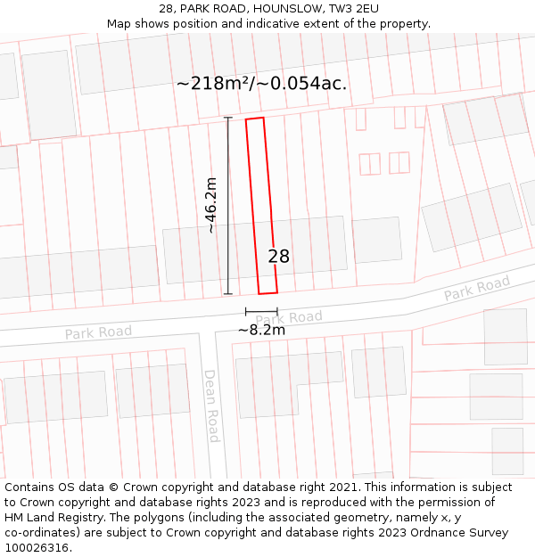 28, PARK ROAD, HOUNSLOW, TW3 2EU: Plot and title map