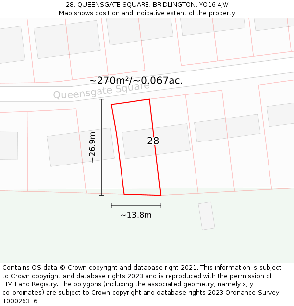 28, QUEENSGATE SQUARE, BRIDLINGTON, YO16 4JW: Plot and title map