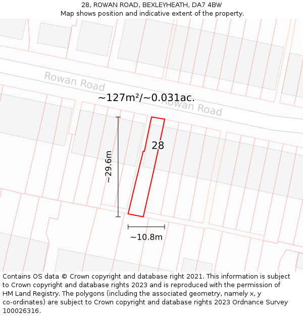 28, ROWAN ROAD, BEXLEYHEATH, DA7 4BW: Plot and title map