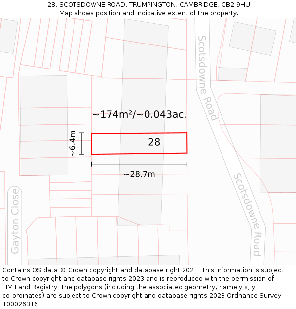 28, SCOTSDOWNE ROAD, TRUMPINGTON, CAMBRIDGE, CB2 9HU: Plot and title map