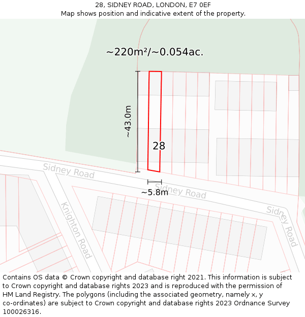 28, SIDNEY ROAD, LONDON, E7 0EF: Plot and title map