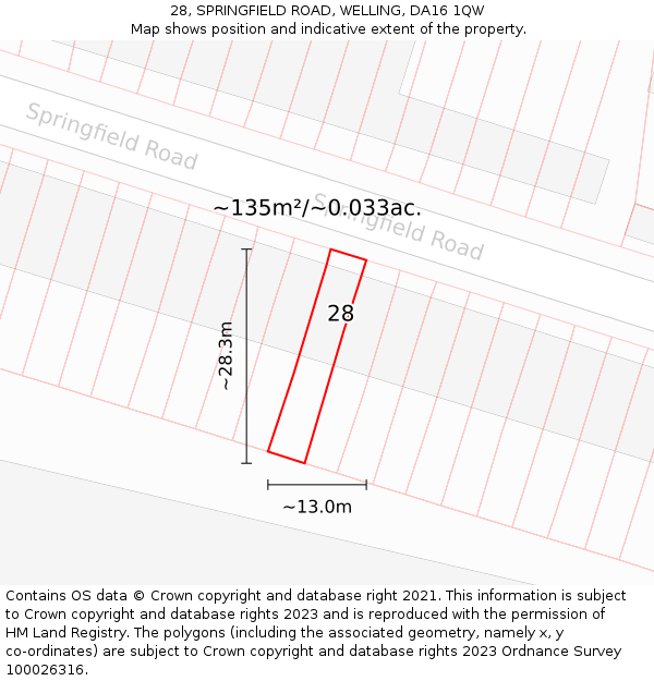 28, SPRINGFIELD ROAD, WELLING, DA16 1QW: Plot and title map