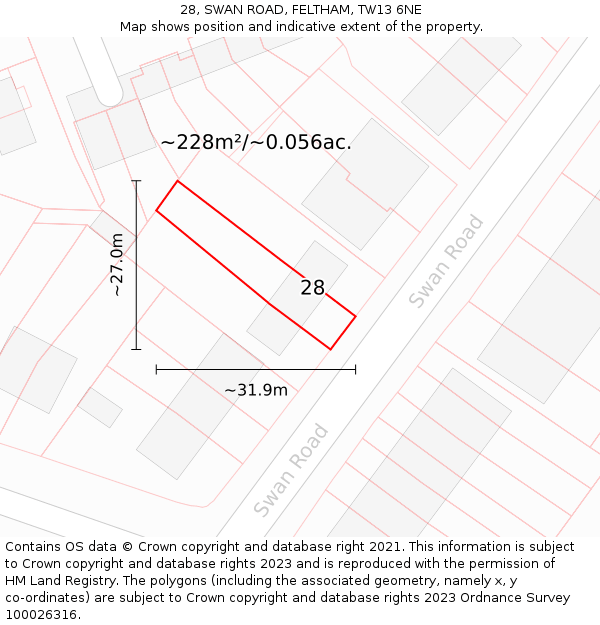 28, SWAN ROAD, FELTHAM, TW13 6NE: Plot and title map