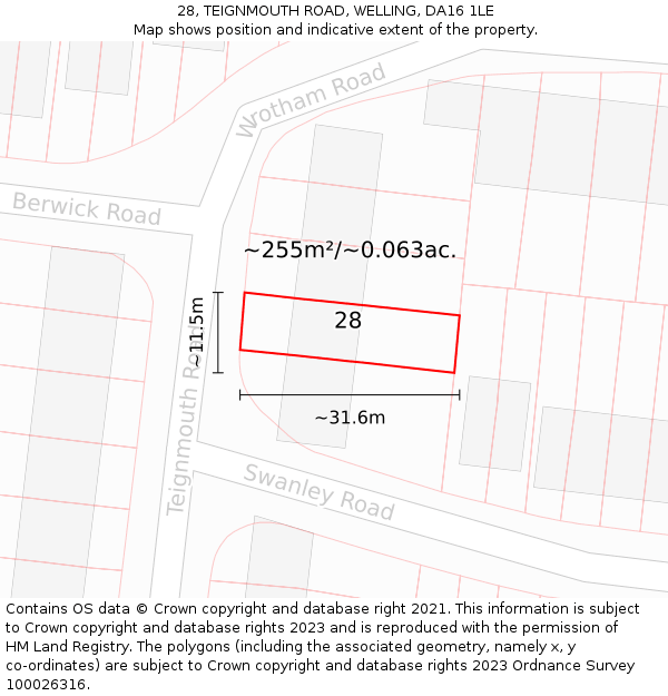 28, TEIGNMOUTH ROAD, WELLING, DA16 1LE: Plot and title map