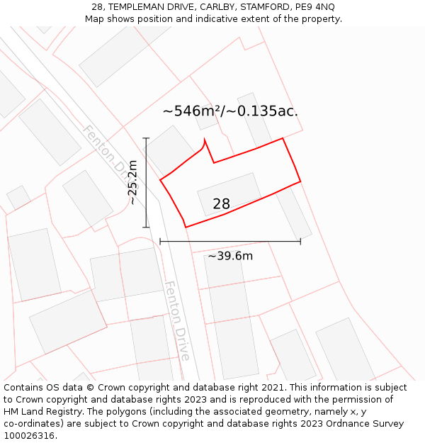 28, TEMPLEMAN DRIVE, CARLBY, STAMFORD, PE9 4NQ: Plot and title map