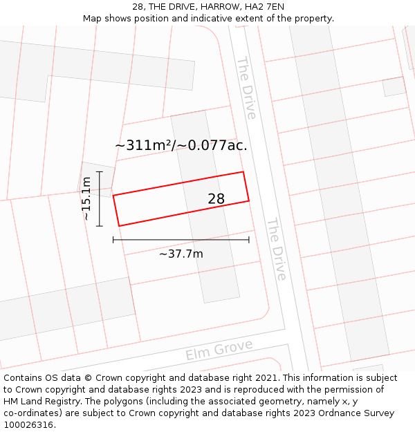 28, THE DRIVE, HARROW, HA2 7EN: Plot and title map