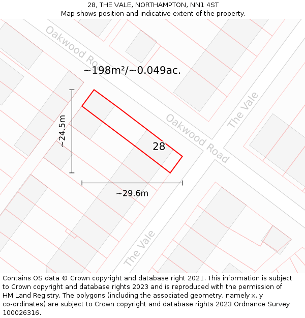 28, THE VALE, NORTHAMPTON, NN1 4ST: Plot and title map