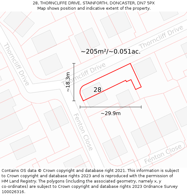 28, THORNCLIFFE DRIVE, STAINFORTH, DONCASTER, DN7 5PX: Plot and title map