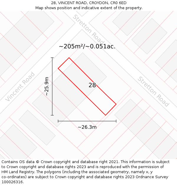 28, VINCENT ROAD, CROYDON, CR0 6ED: Plot and title map