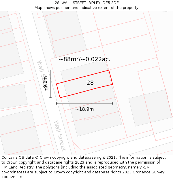 28, WALL STREET, RIPLEY, DE5 3DE: Plot and title map