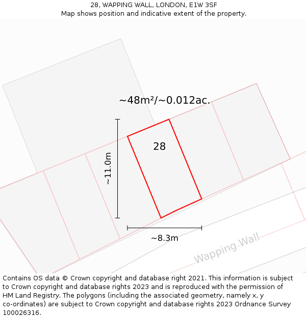 28, WAPPING WALL, LONDON, E1W 3SF: Plot and title map