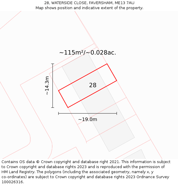 28, WATERSIDE CLOSE, FAVERSHAM, ME13 7AU: Plot and title map
