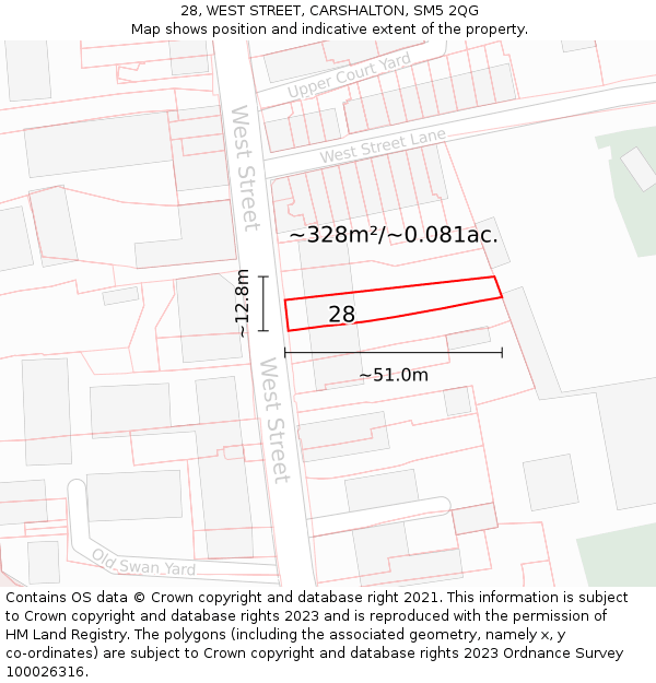 28, WEST STREET, CARSHALTON, SM5 2QG: Plot and title map