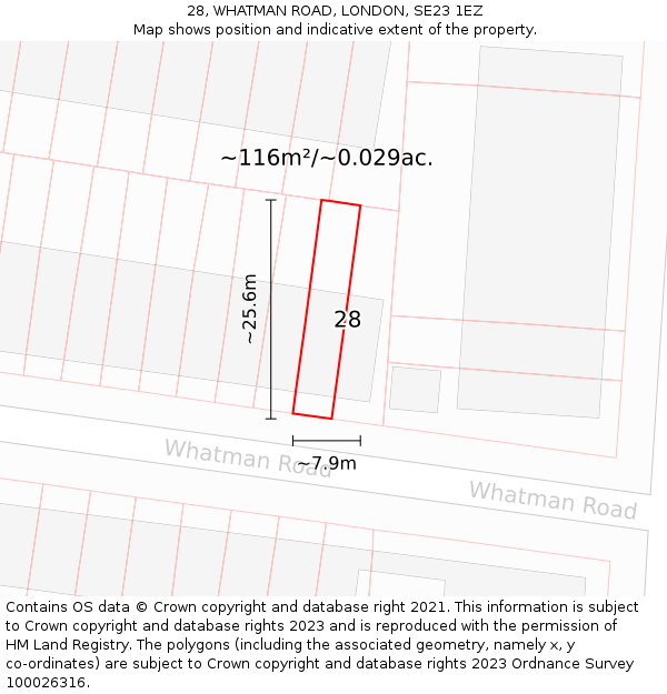 28, WHATMAN ROAD, LONDON, SE23 1EZ: Plot and title map