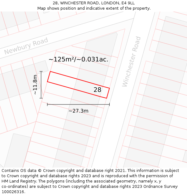 28, WINCHESTER ROAD, LONDON, E4 9LL: Plot and title map