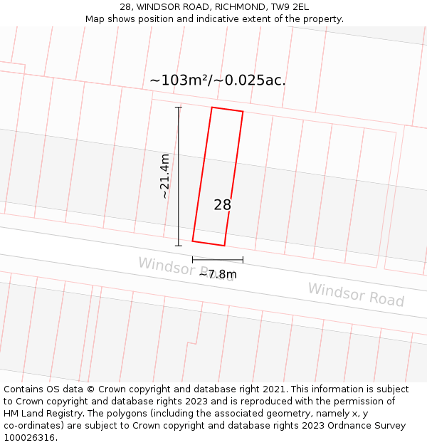 28, WINDSOR ROAD, RICHMOND, TW9 2EL: Plot and title map