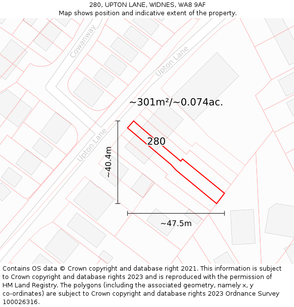 280, UPTON LANE, WIDNES, WA8 9AF: Plot and title map