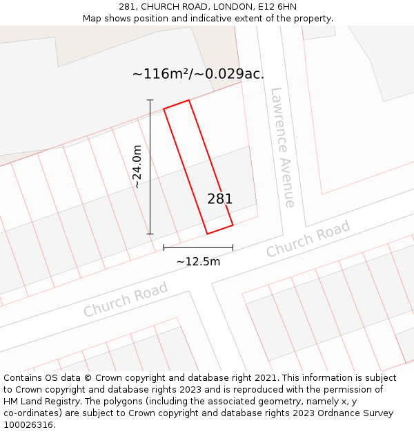 281, CHURCH ROAD, LONDON, E12 6HN: Plot and title map