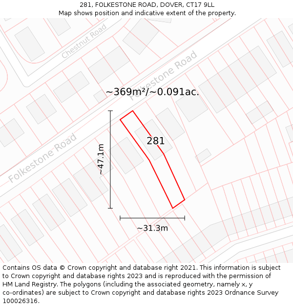 281, FOLKESTONE ROAD, DOVER, CT17 9LL: Plot and title map