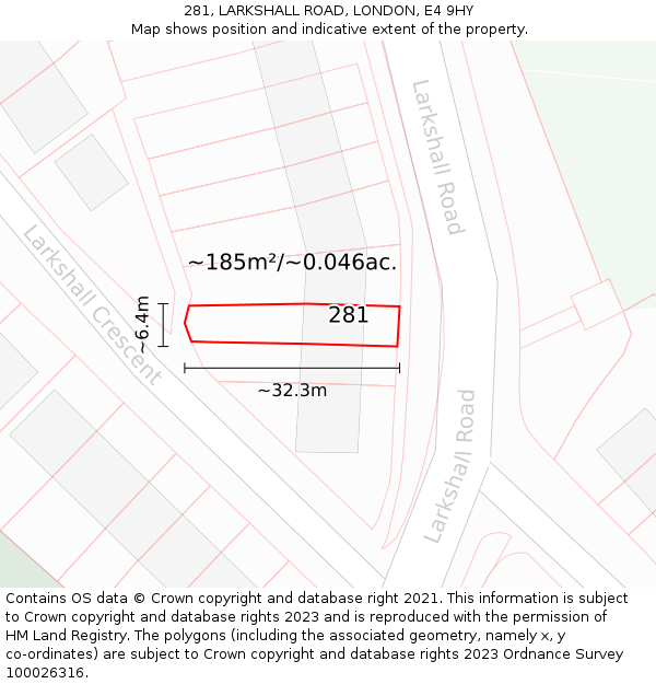 281, LARKSHALL ROAD, LONDON, E4 9HY: Plot and title map