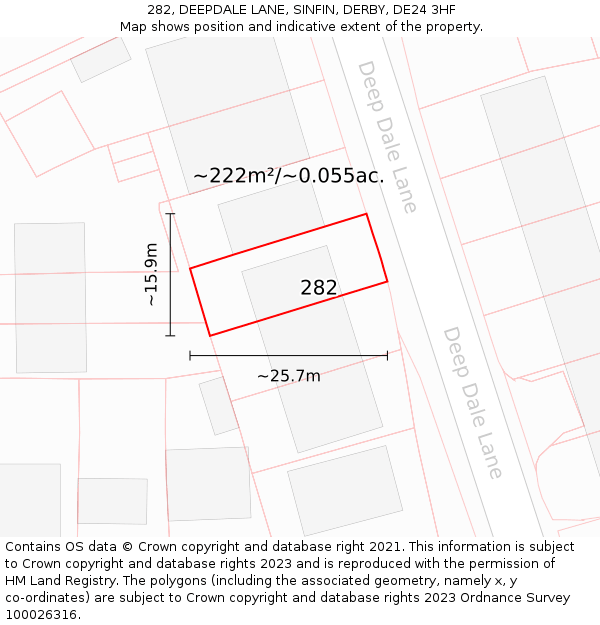 282, DEEPDALE LANE, SINFIN, DERBY, DE24 3HF: Plot and title map