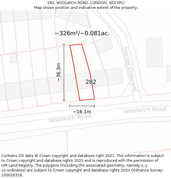 282, WOOLWICH ROAD, LONDON, SE2 0PU: Plot and title map