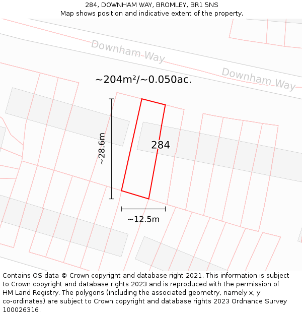 284, DOWNHAM WAY, BROMLEY, BR1 5NS: Plot and title map