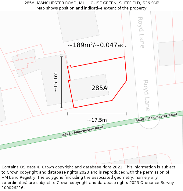 285A, MANCHESTER ROAD, MILLHOUSE GREEN, SHEFFIELD, S36 9NP: Plot and title map