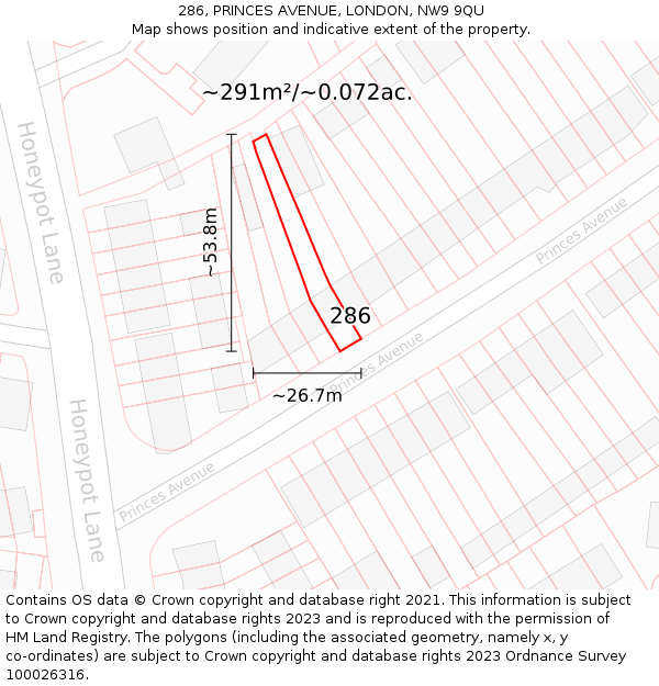 286, PRINCES AVENUE, LONDON, NW9 9QU: Plot and title map
