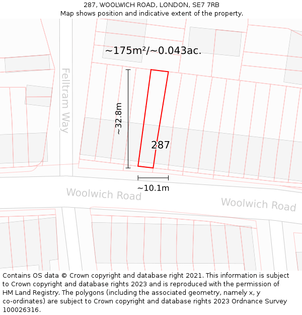 287, WOOLWICH ROAD, LONDON, SE7 7RB: Plot and title map
