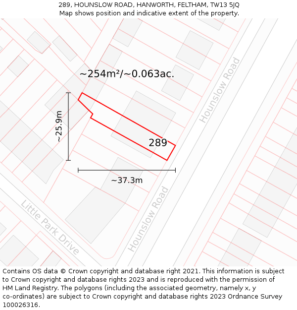 289, HOUNSLOW ROAD, HANWORTH, FELTHAM, TW13 5JQ: Plot and title map