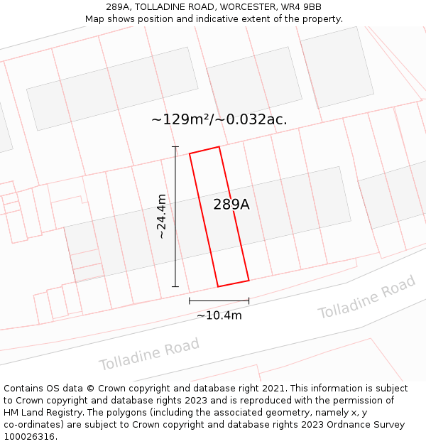 289A, TOLLADINE ROAD, WORCESTER, WR4 9BB: Plot and title map