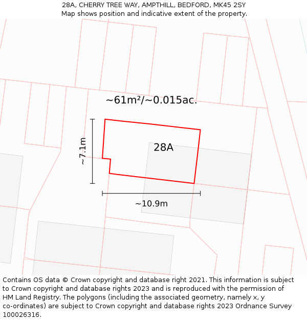 28A, CHERRY TREE WAY, AMPTHILL, BEDFORD, MK45 2SY: Plot and title map