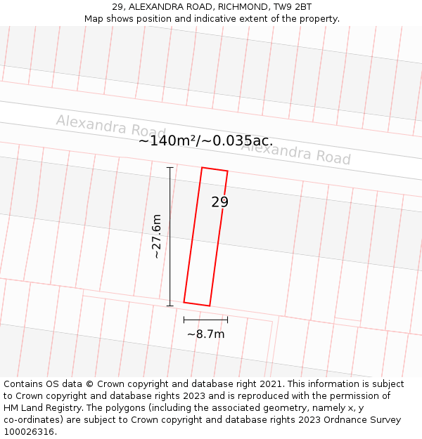 29, ALEXANDRA ROAD, RICHMOND, TW9 2BT: Plot and title map
