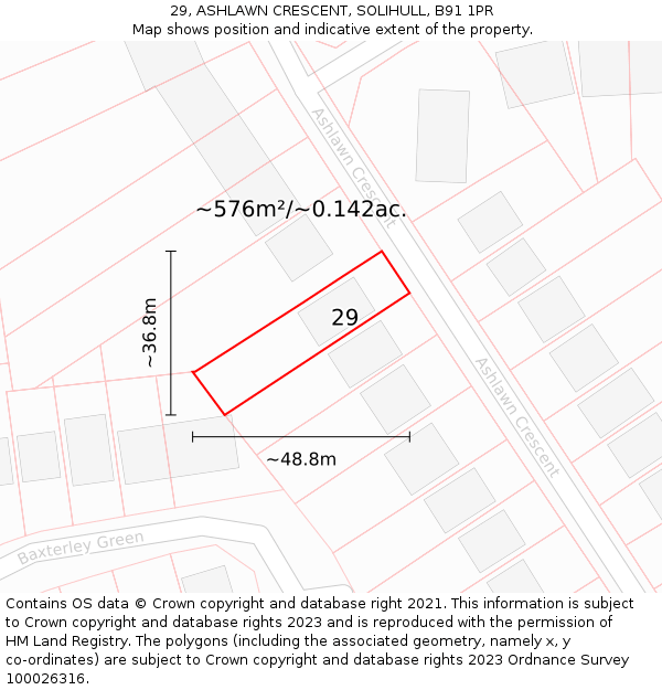 29, ASHLAWN CRESCENT, SOLIHULL, B91 1PR: Plot and title map