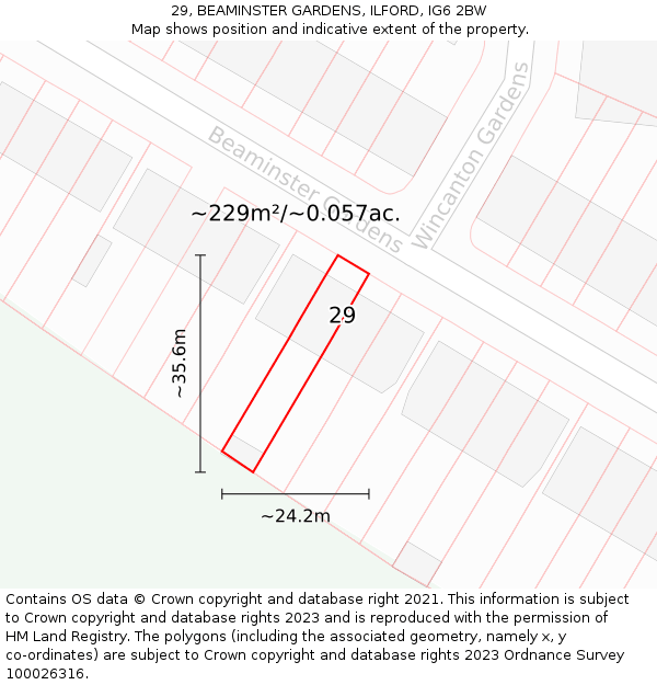 29, BEAMINSTER GARDENS, ILFORD, IG6 2BW: Plot and title map