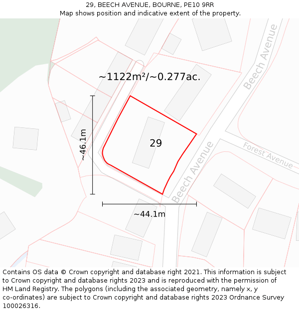29, BEECH AVENUE, BOURNE, PE10 9RR: Plot and title map
