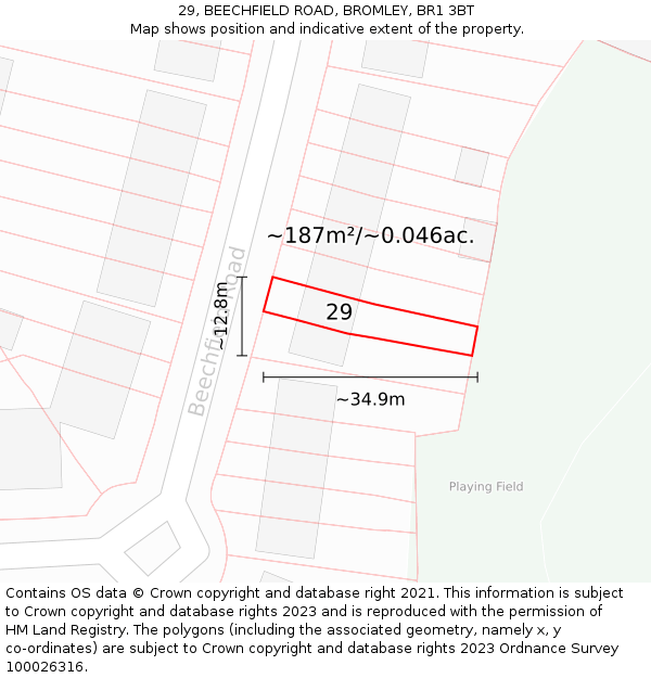 29, BEECHFIELD ROAD, BROMLEY, BR1 3BT: Plot and title map