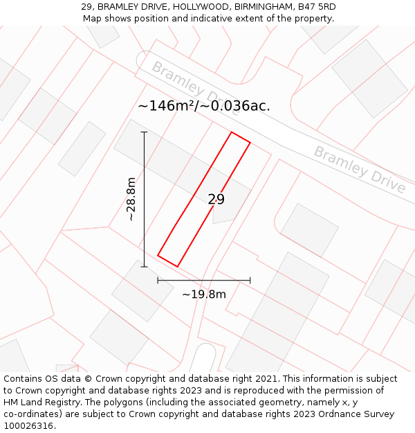 29, BRAMLEY DRIVE, HOLLYWOOD, BIRMINGHAM, B47 5RD: Plot and title map