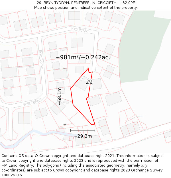 29, BRYN TYDDYN, PENTREFELIN, CRICCIETH, LL52 0PE: Plot and title map