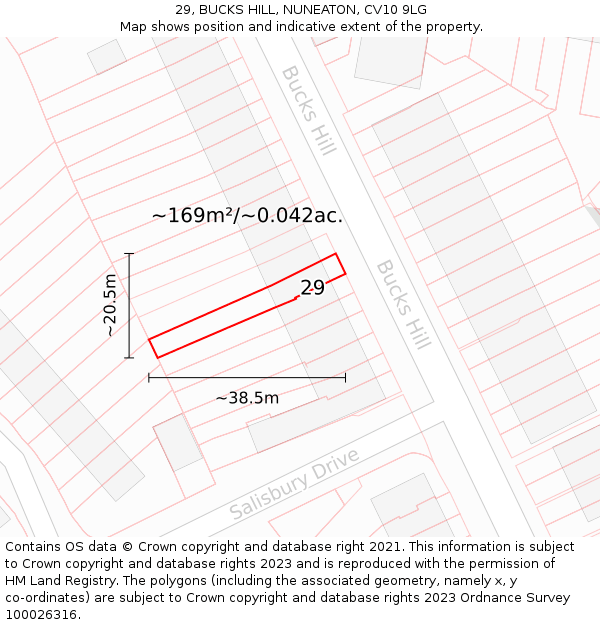 29, BUCKS HILL, NUNEATON, CV10 9LG: Plot and title map