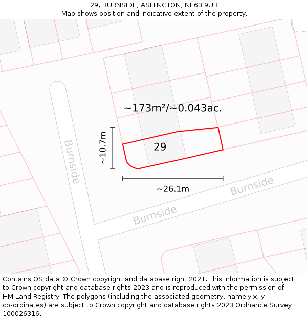 29, BURNSIDE, ASHINGTON, NE63 9UB: Plot and title map