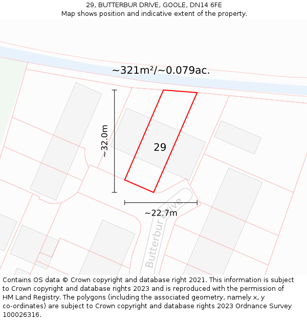 29, BUTTERBUR DRIVE, GOOLE, DN14 6FE: Plot and title map