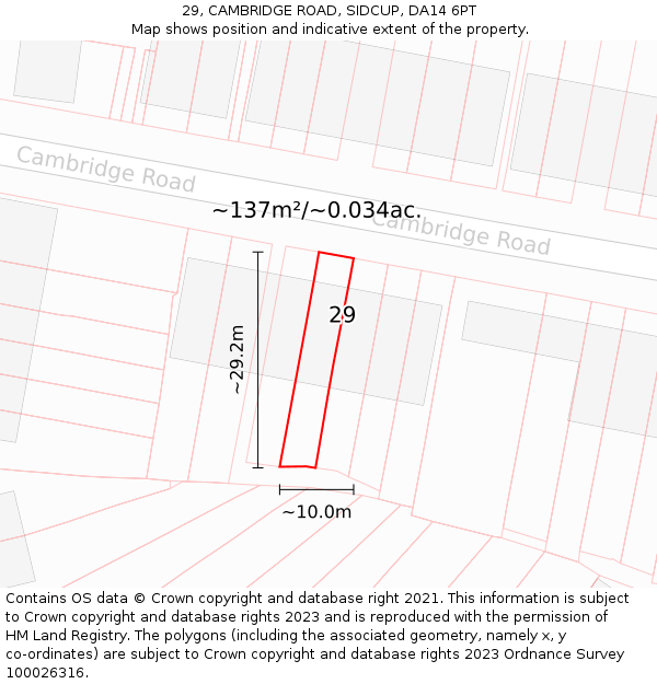 29, CAMBRIDGE ROAD, SIDCUP, DA14 6PT: Plot and title map